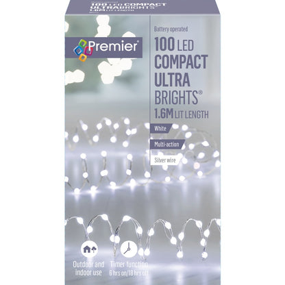 Box of Premier LED compact ultra brights with white lights on a white background