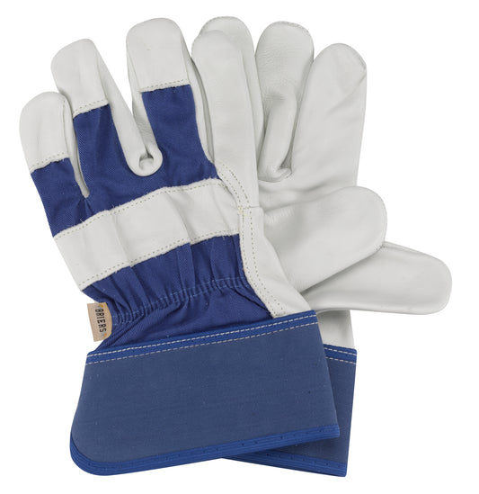 Pair of blue and white gloves on a white background