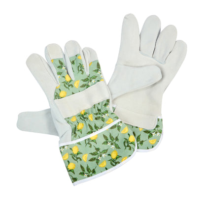 Gardening gloves with floral pattern on a white background