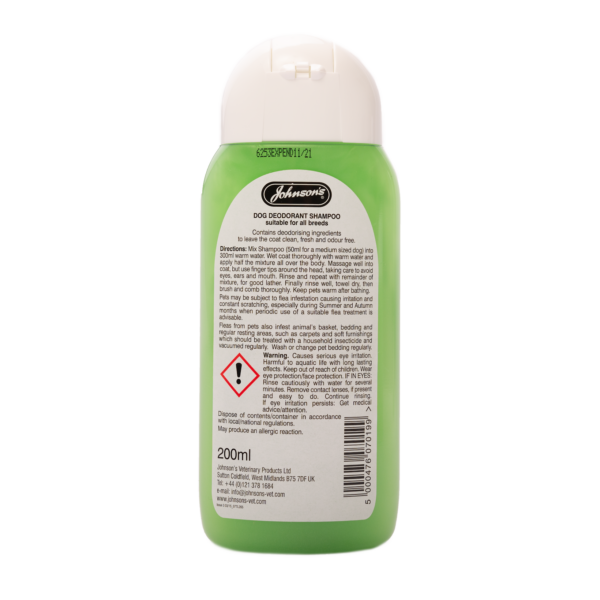 Johnson's Dog Deodorant Shampoo 200ml on a white background