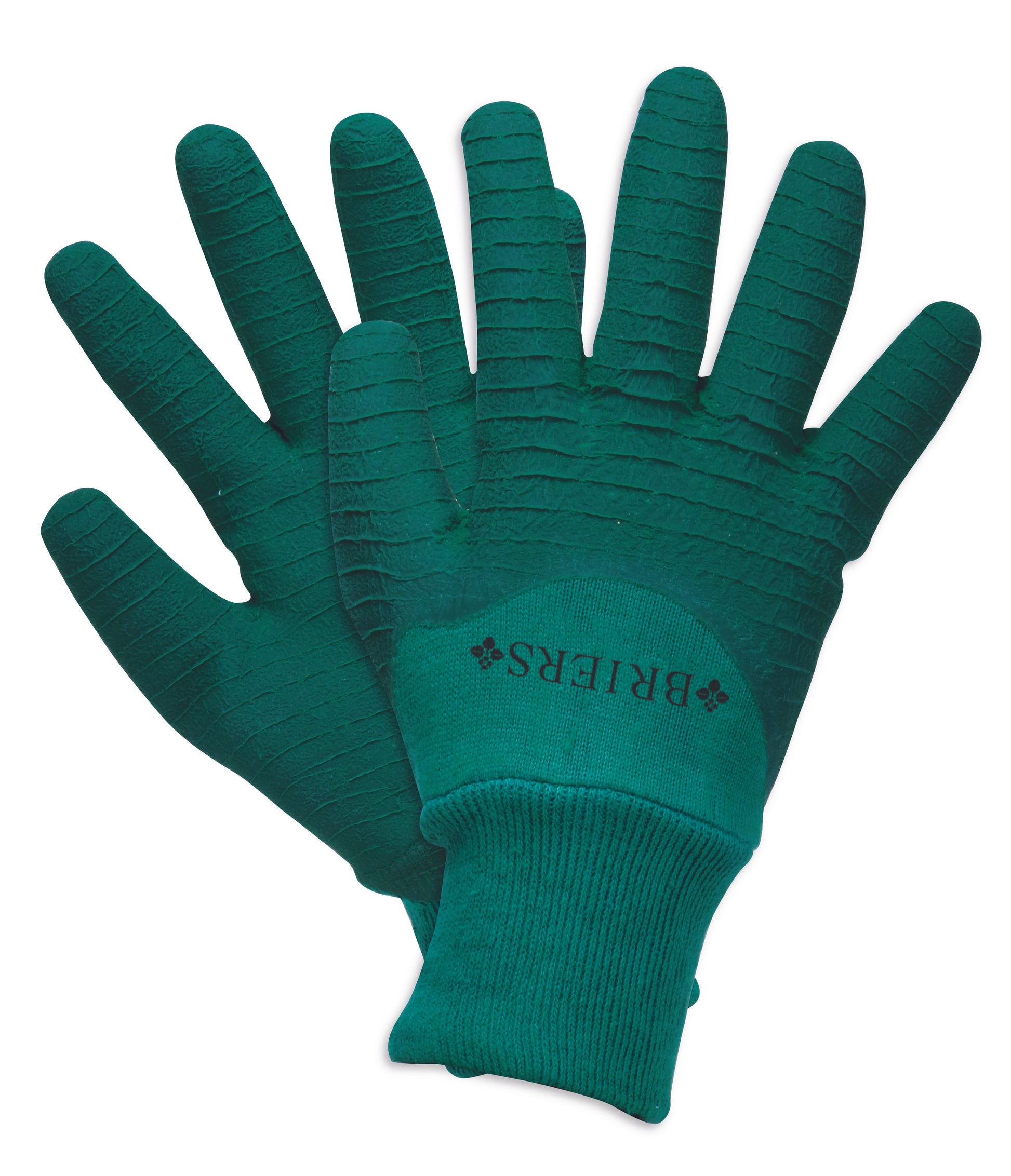 Pair of green gardening gloves with 'Briers' branding on a white background