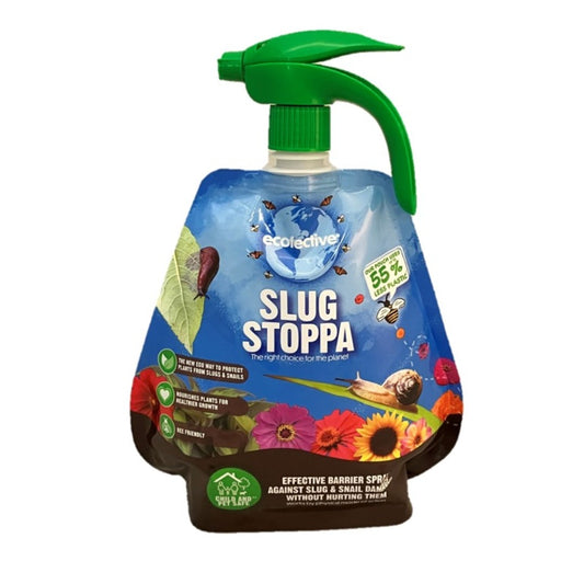 Slug Stoppa spray bottle with a green sprayer on a white background
