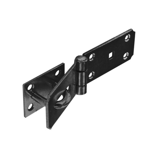 Black metal hinge on a white background