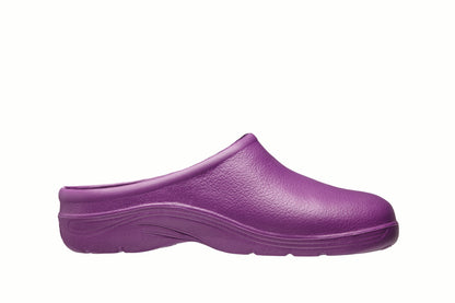 Purple clog shoe on a white background