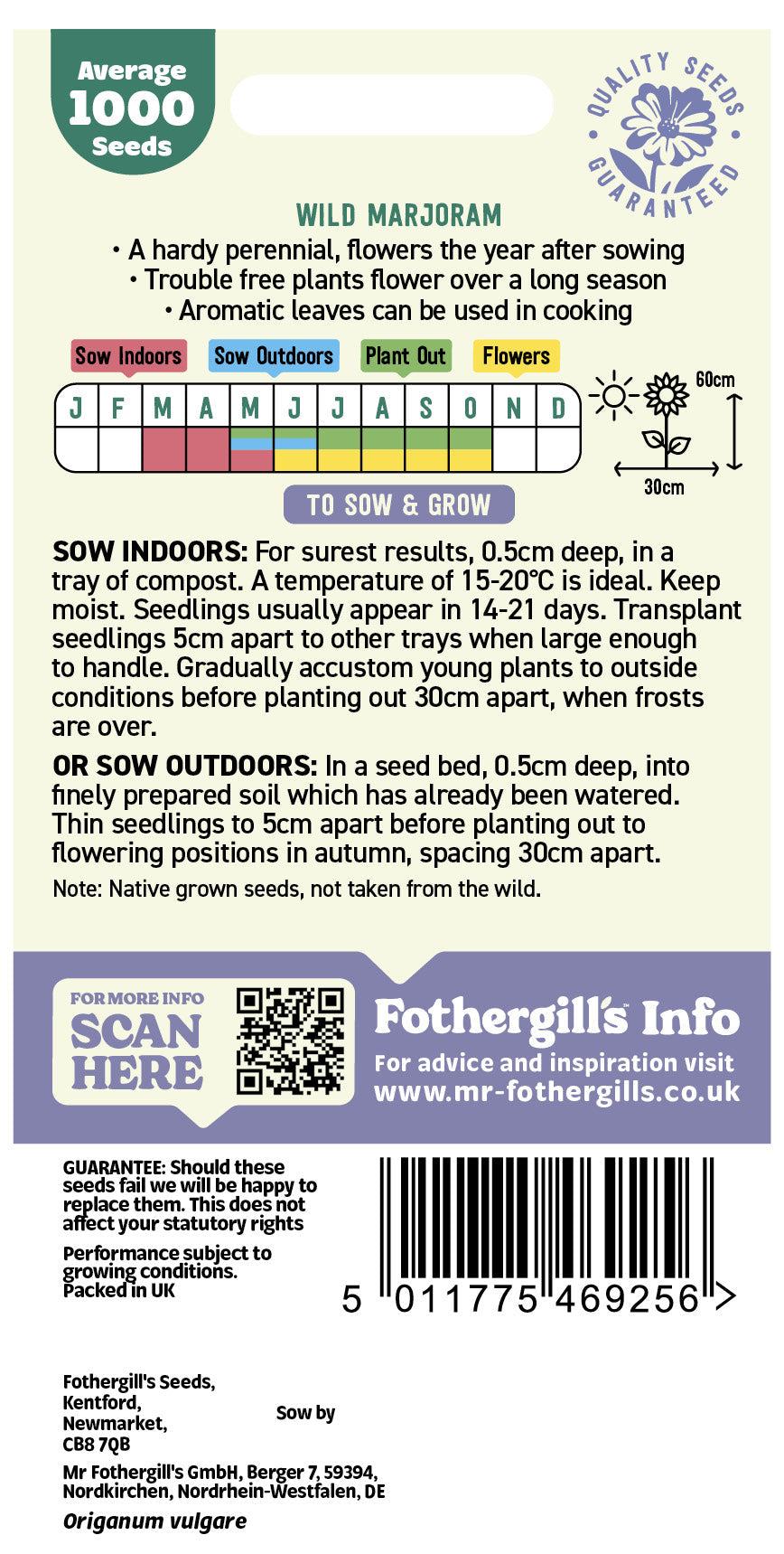 Mr Fothergill's Wild Marjoram Seeds Packet