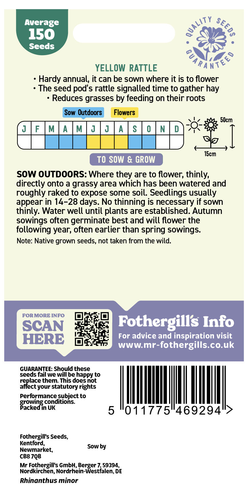 Mr Fothergill's Yellow Rattle Seeds Packet