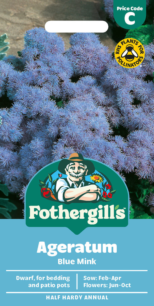 Mr Fothergill's Ageratum Blue Mink Seeds Packet