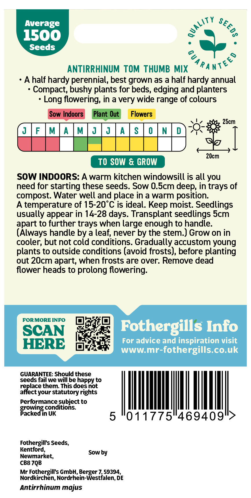 Mr Fothergill's Antirrhinum Tom Thumb Mix Seeds Packet