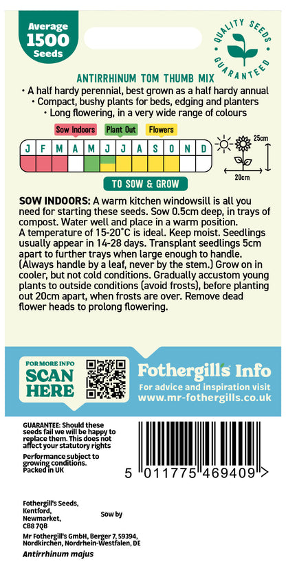 Mr Fothergill's Antirrhinum Tom Thumb Mix Seeds Packet
