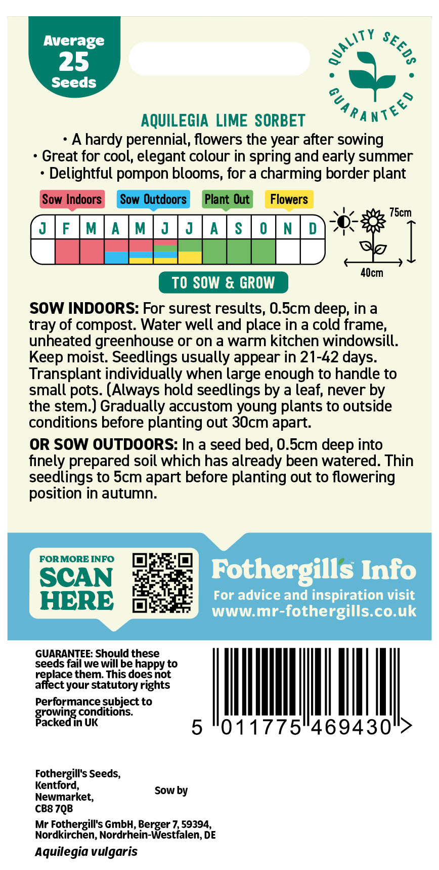 Mr Fothergill's Aquilegia Lime Sorbet Seeds Packet