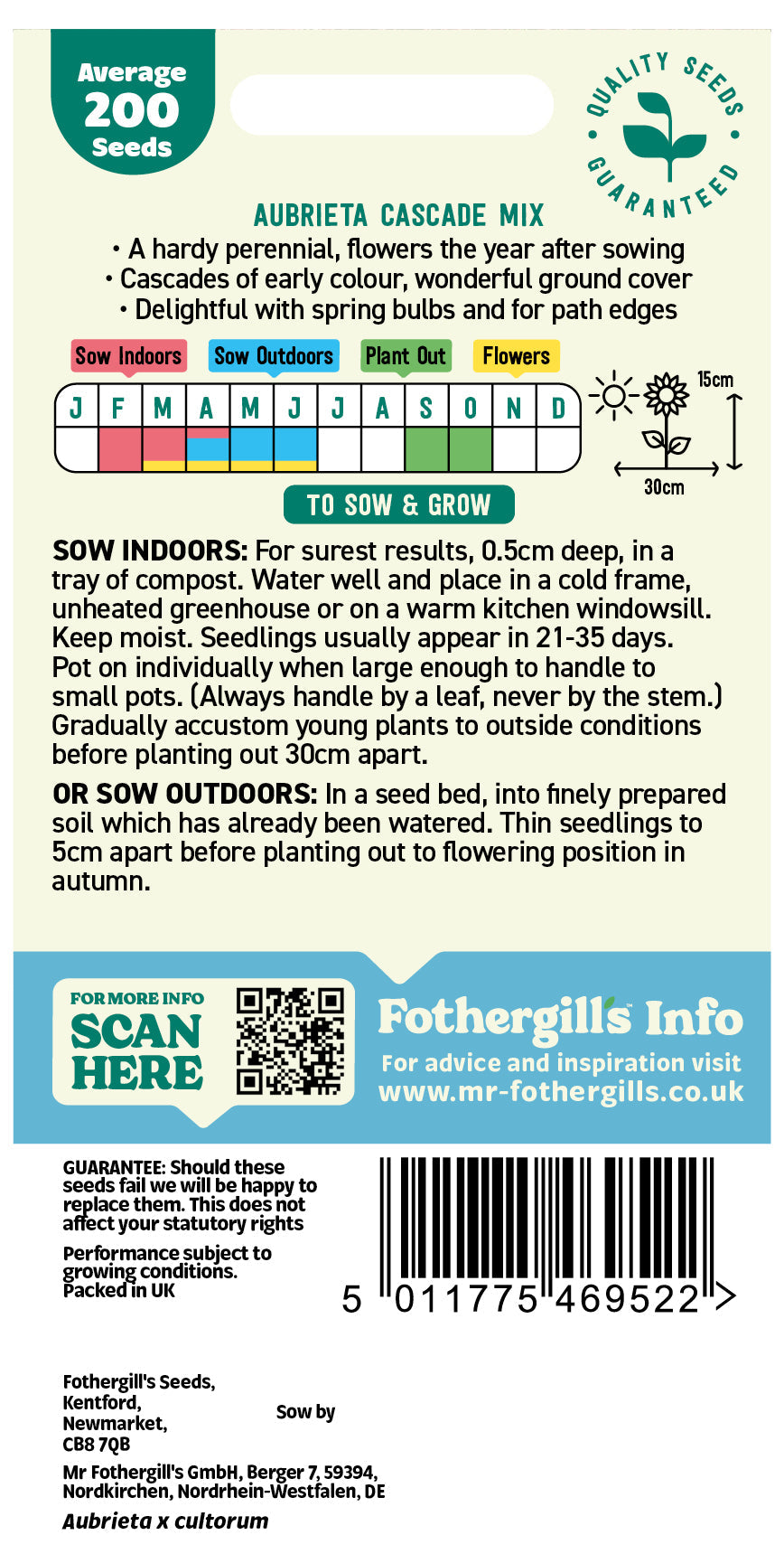 Mr Fothergill's Aubrieta Cascade Mix Seeds Packet