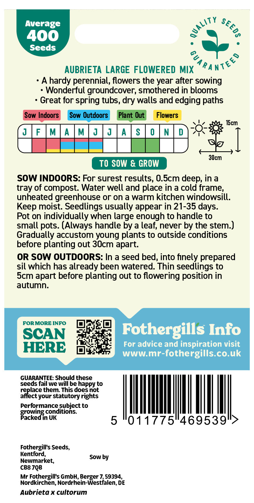 Mr Fothergill's Aubrieta Large Flowered Mix Seeds Packet