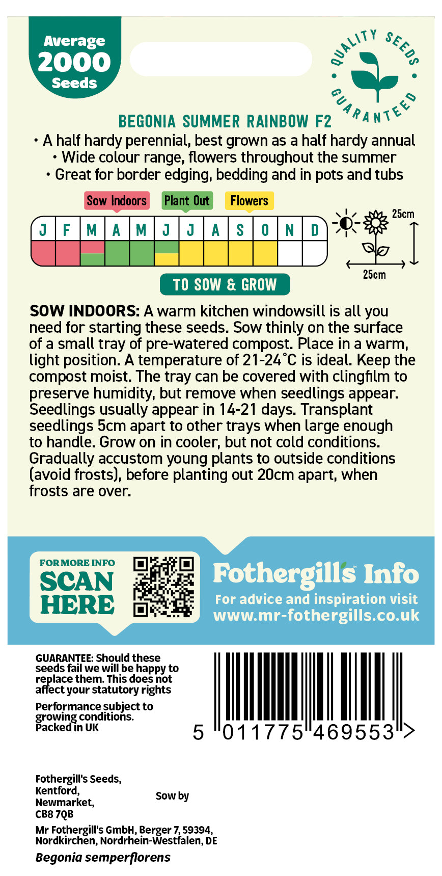 Mr Fothergill's Begonia Summer Rainbow F2 Seeds Packet