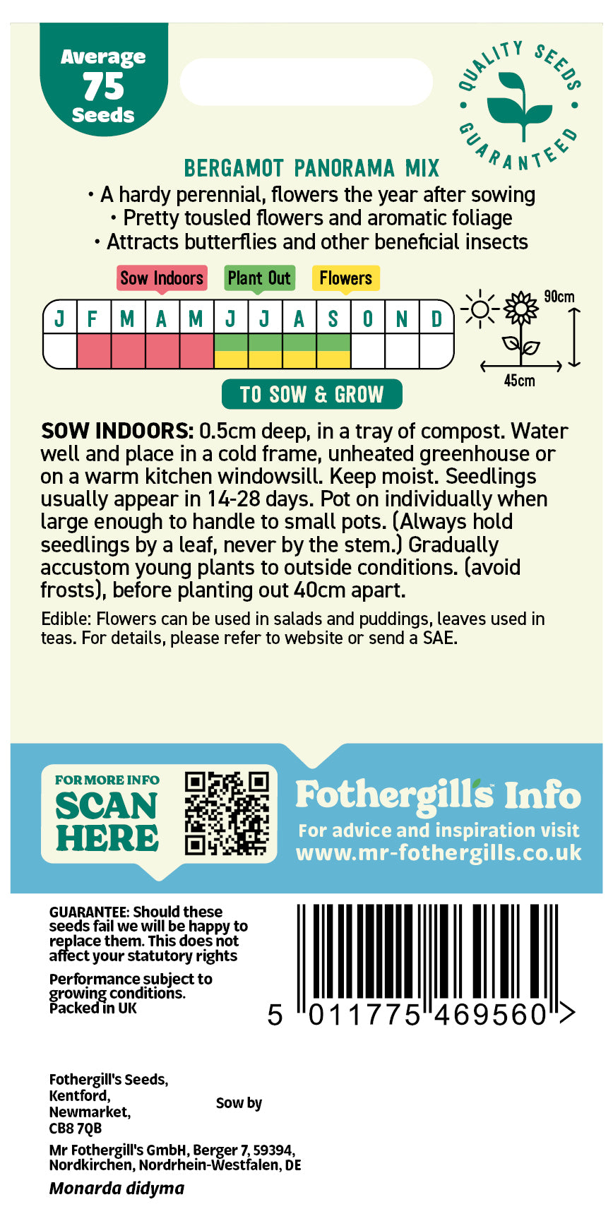 Mr Fothergill's Bergamot Panorama Mix Seeds Packet
