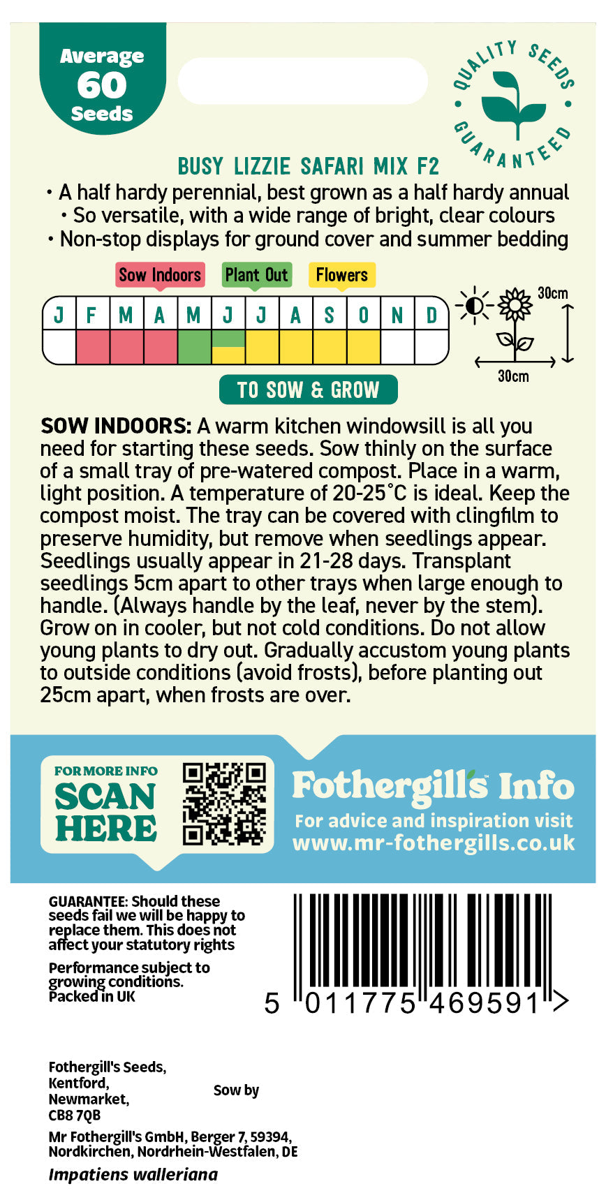 Mr Fothergill's Busy Lizzie Safari Mix F2 Seeds Packet