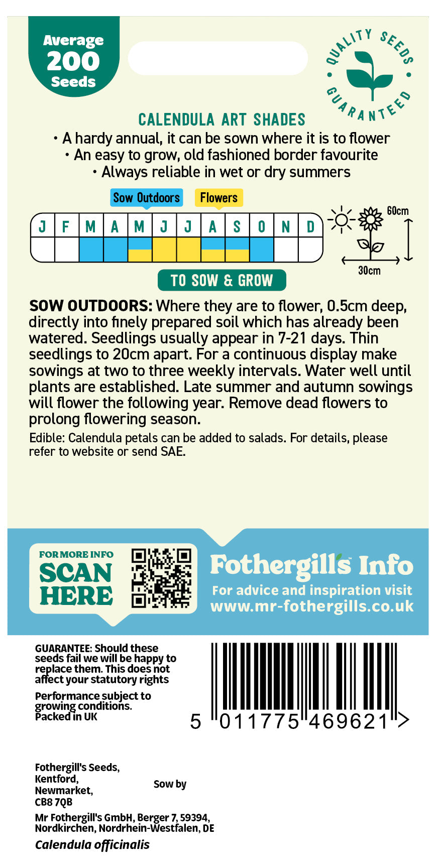 Mr Fothergill's Calendula Art Shades Seeds Packet
