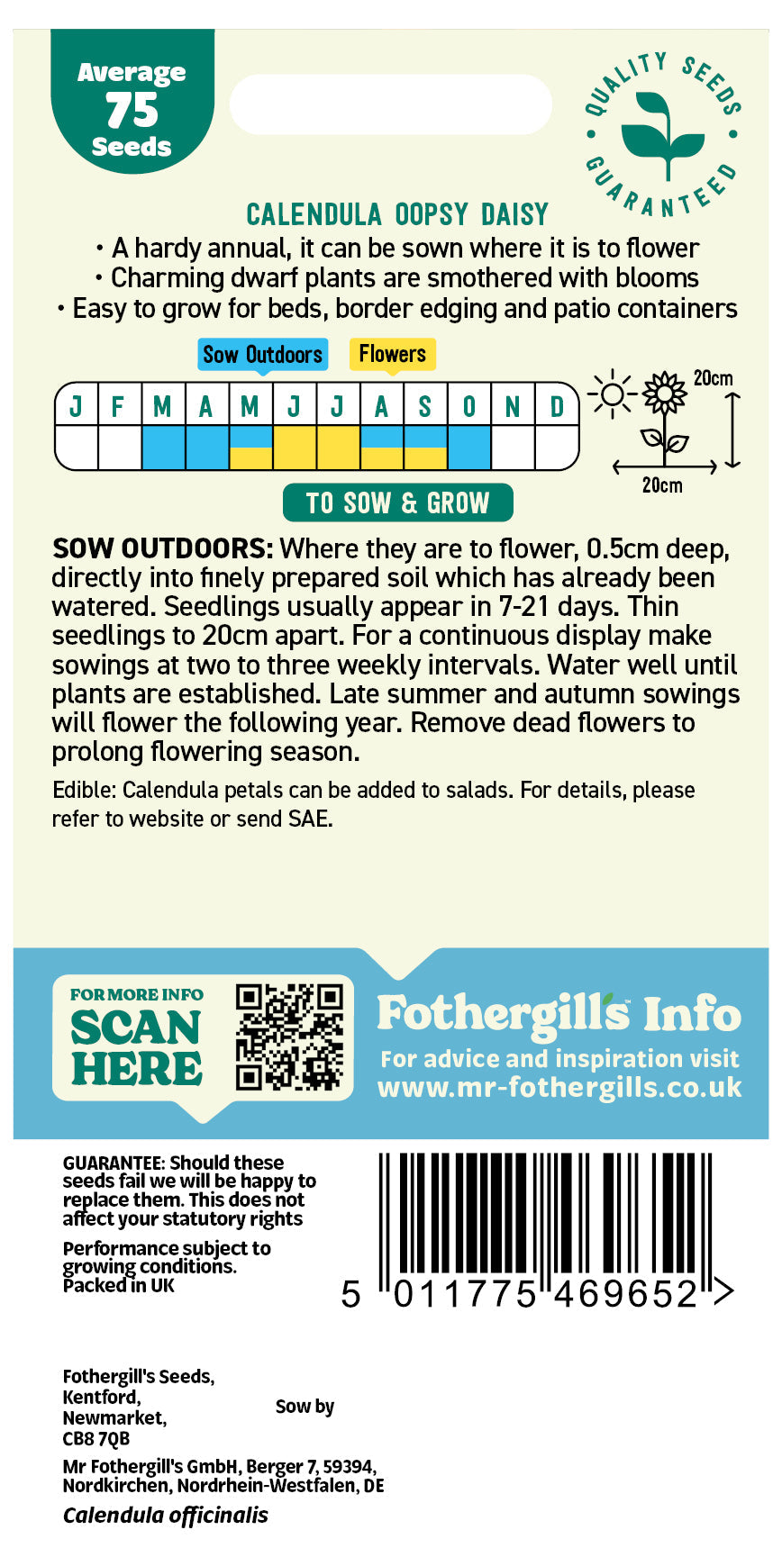 Mr Fothergill's Calendula Oopsy Daisy Seeds Packet
