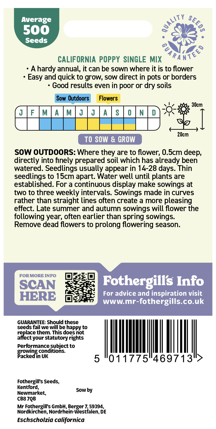 Mr Fothergill's Californian Poppy Single Mix Seeds Packet