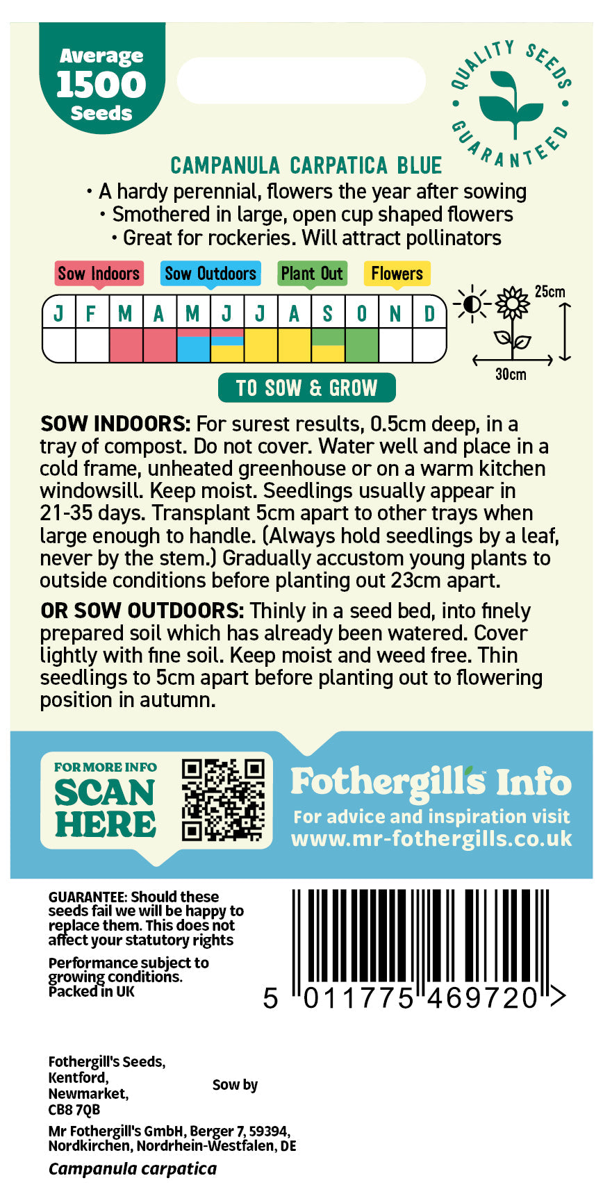 Mr Fothergill's Campanula Carpatica Blue Seeds Packet