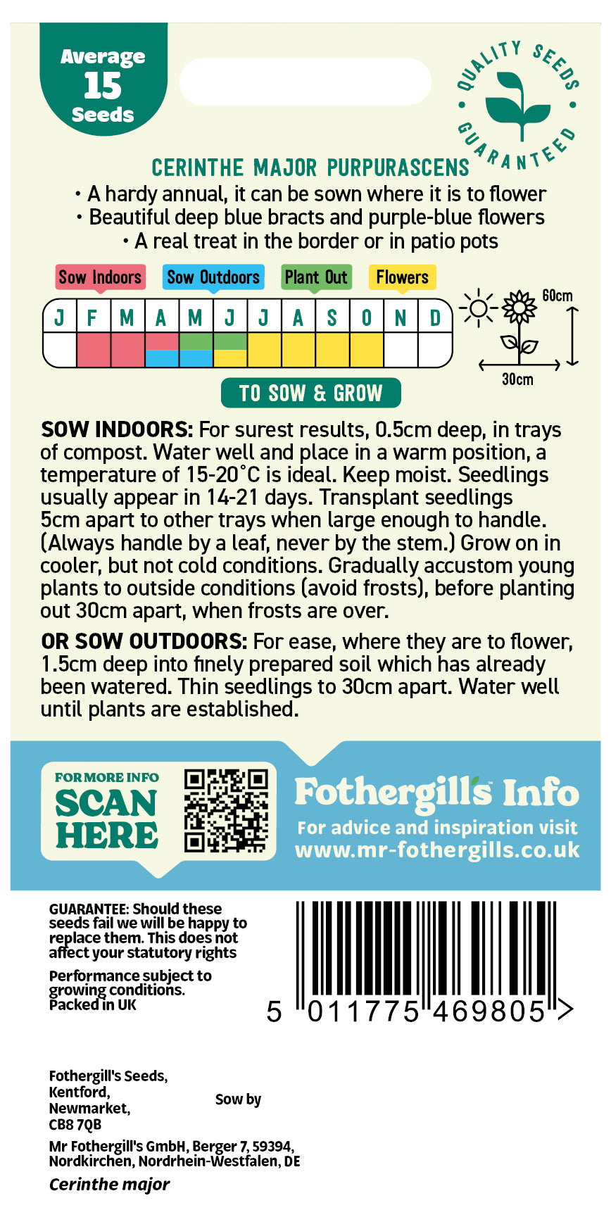 Mr Fothergill's Cerinthe Major Purpurascens Seeds Packet