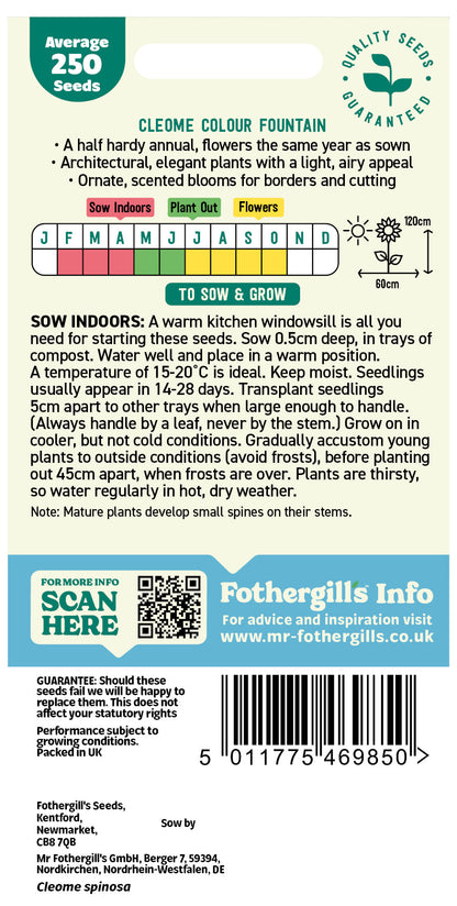 Mr Fothergill's Cleome Colour Fountain Seeds Packet