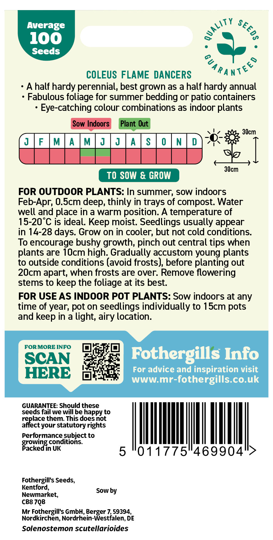 Mr Fothergill's Coleus Flame Dancers Seeds Packet