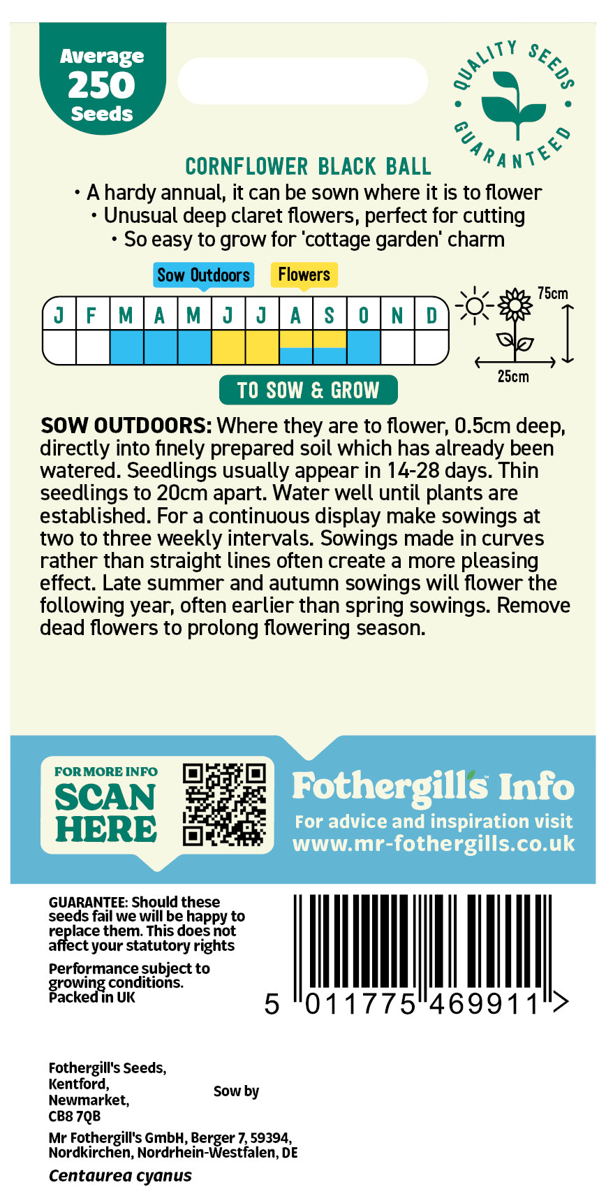 Mr Fothergill's Cornflower Black Ball Seeds Packet