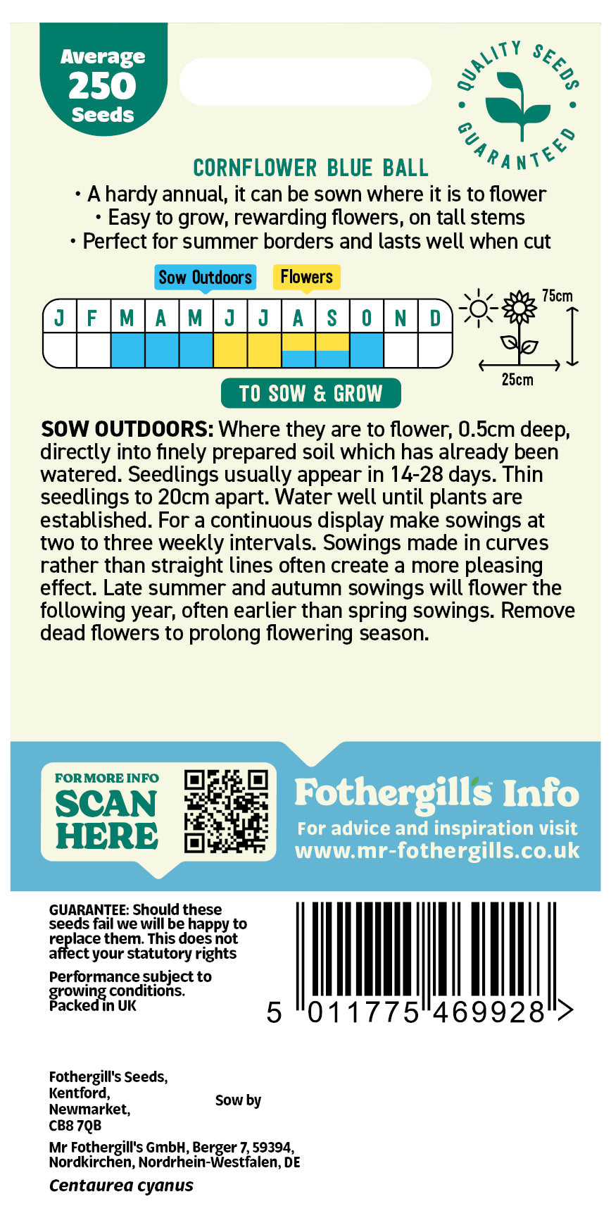 Mr Fothergill's Cornflower Blue Ball Seeds Packet