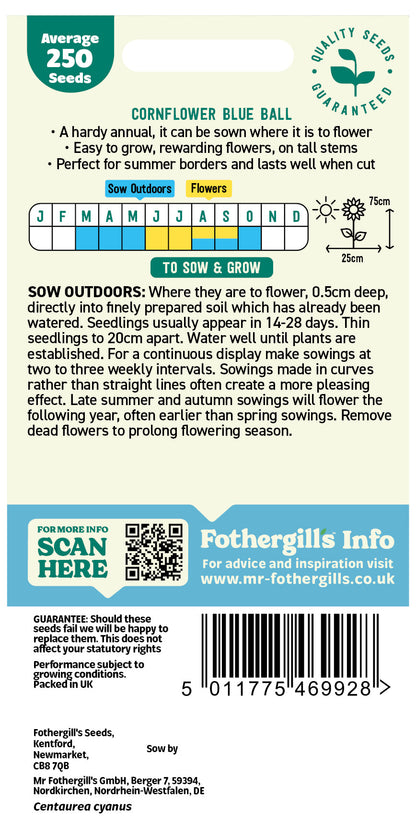 Mr Fothergill's Cornflower Blue Ball Seeds Packet