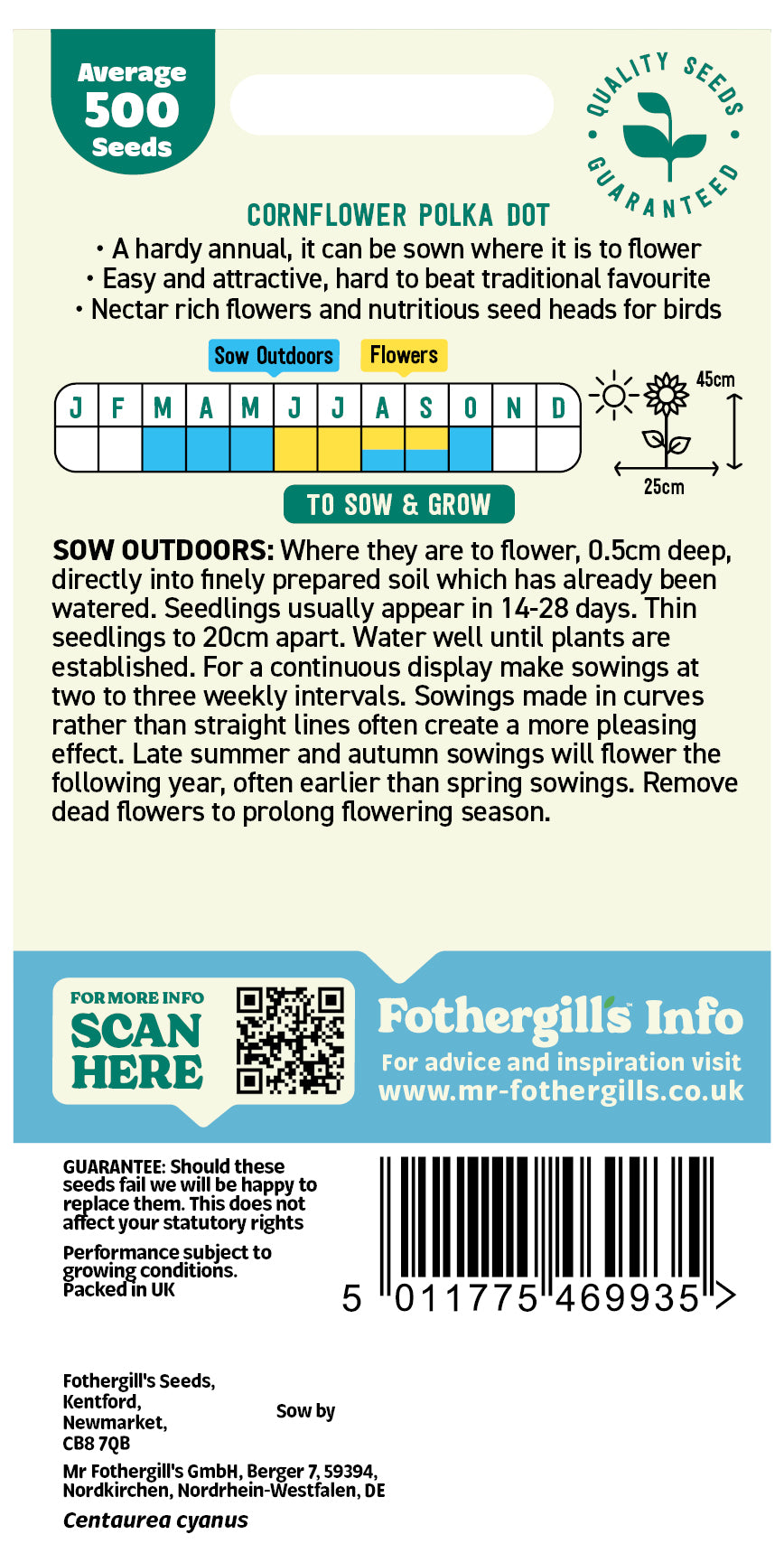 Mr Fothergill's Cornflower Polka Dot Seeds Packet