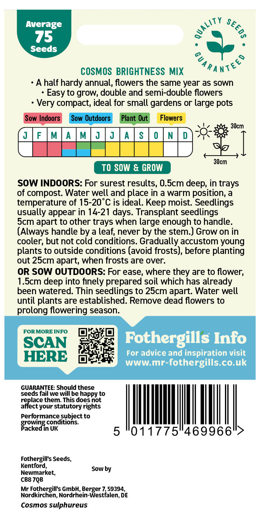 Mr Fothergill's Cosmos Brightness Mix Seeds Packet