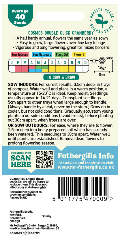 Mr Fothergill's Cosmos Double Click Cranberry Seeds Packet