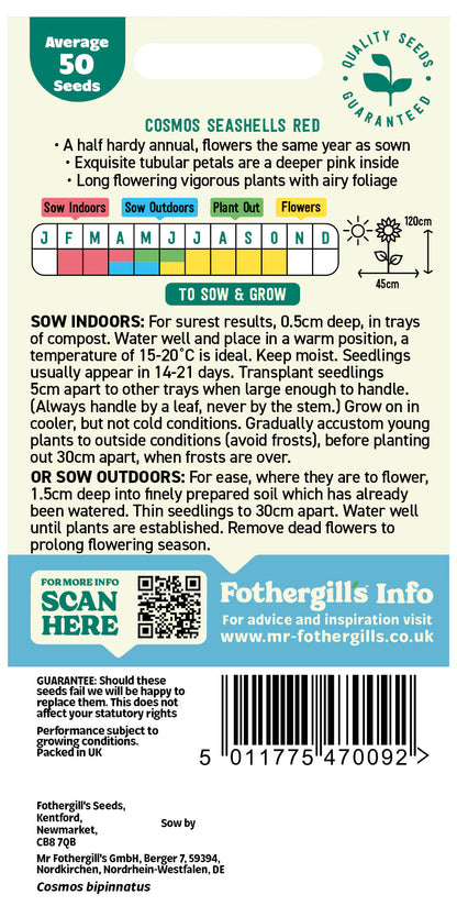 Mr Fothergill's Cosmos Seashells Red Seeds Packet