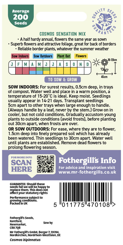 Mr Fothergill's Cosmos Sensation Mix Seeds Packet