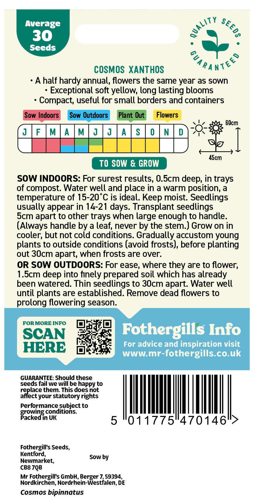 Mr Fothergill's Cosmos Xanthos Seeds Packet