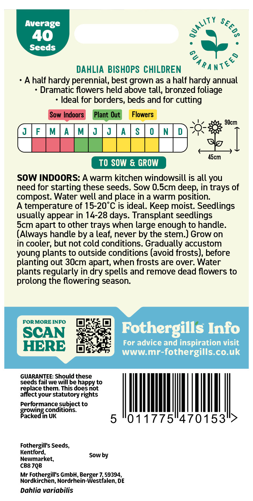 Mr Fothergill's Dahlia Bishops Children Seeds Packet