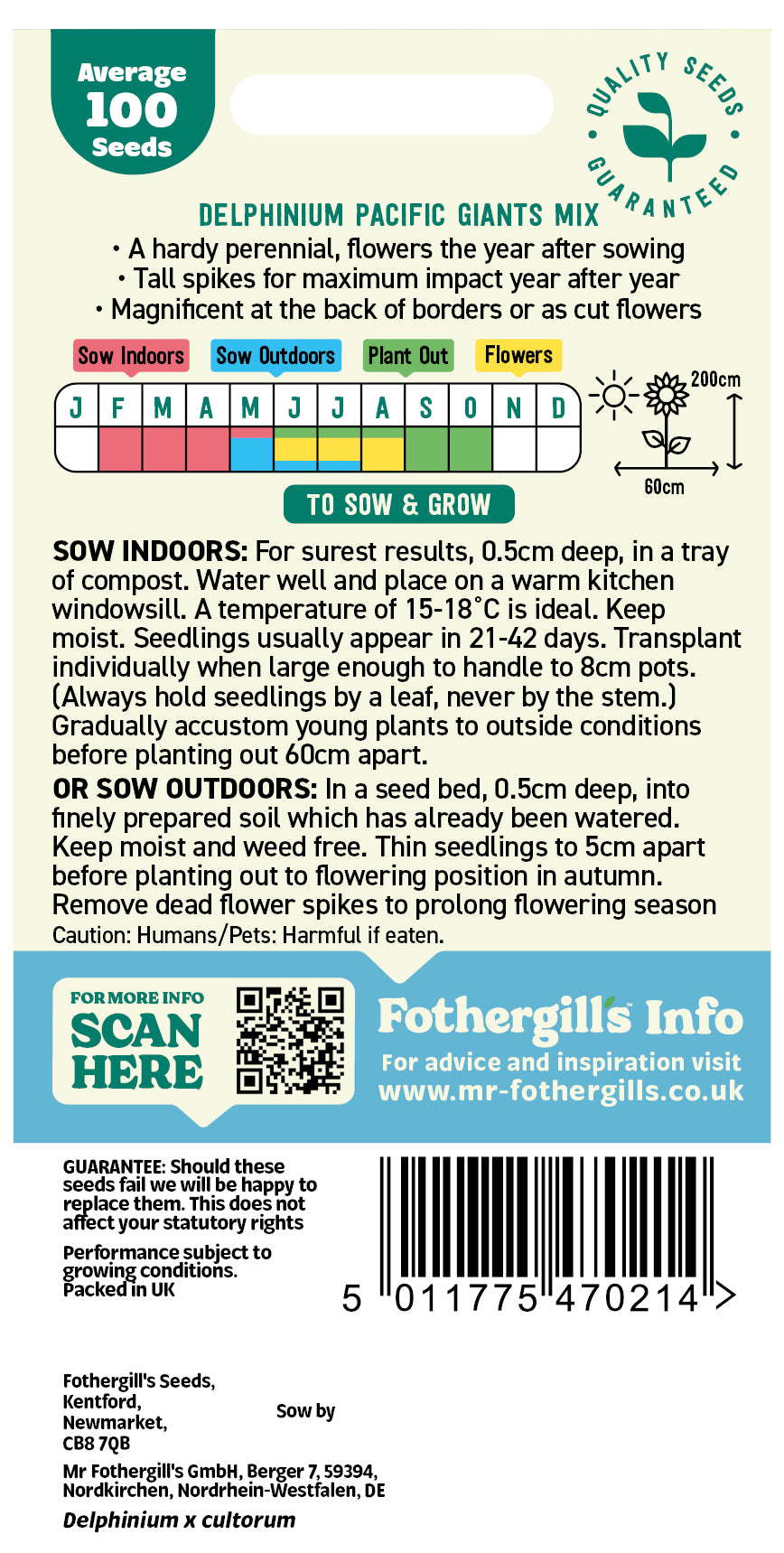 Mr Fothergill's Delphinium Pacific Giants Mix Seeds Packet