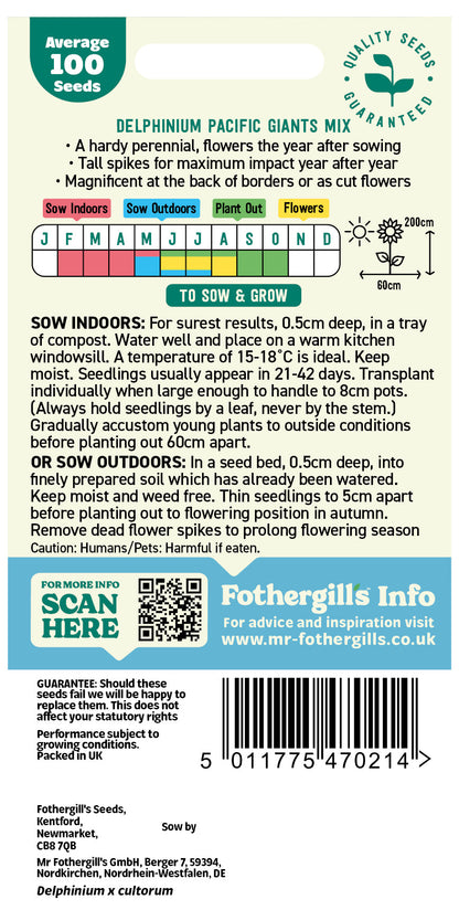 Mr Fothergill's Delphinium Pacific Giants Mix Seeds Packet