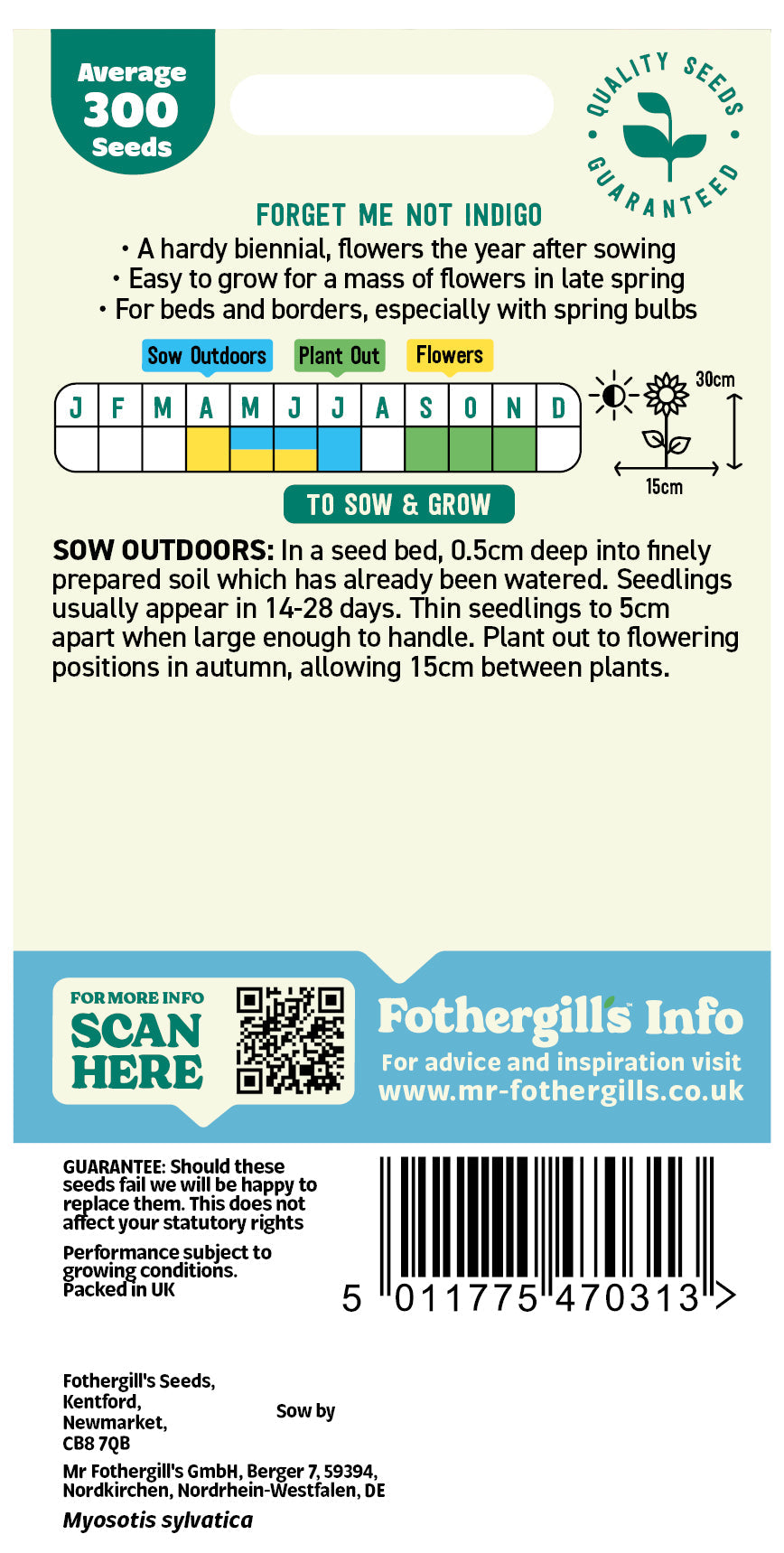 Mr Fothergill's Forget Me Not Indigo Seeds Packet