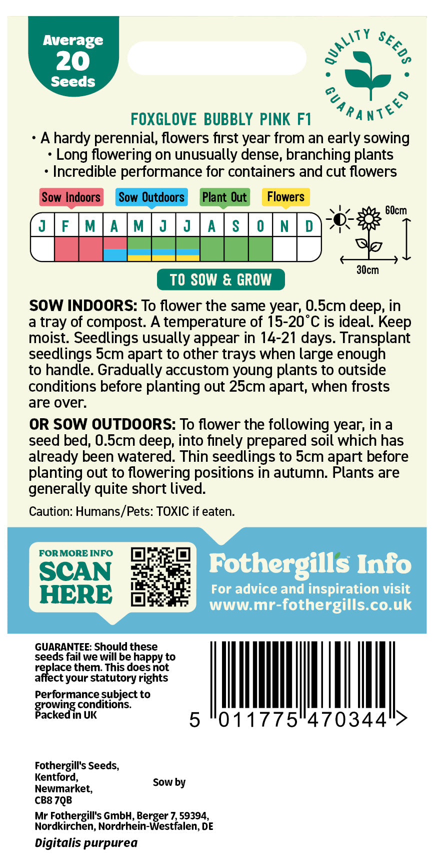 Mr Fothergill's Foxglove Bubbly Pink F1 Seeds Packet