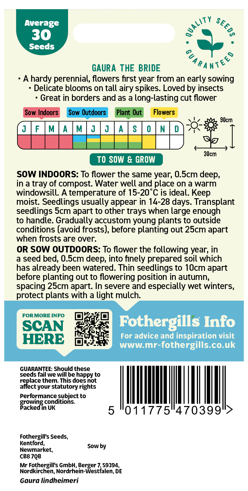 Mr Fothergill's Gaura The Bride Seeds Packet