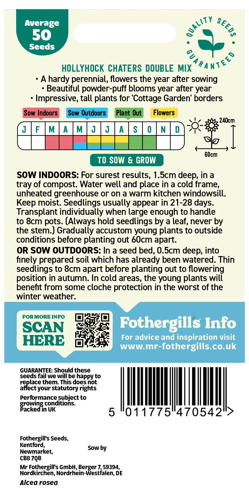Mr Fothergill's Hollyhock Chaters Double Mix Seeds Packet
