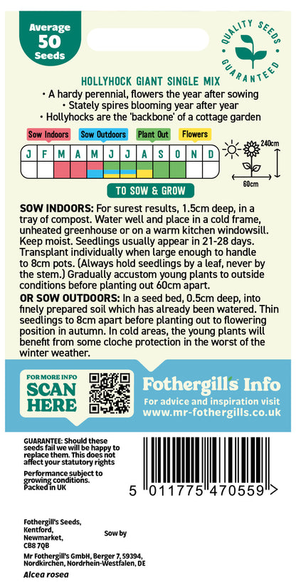 Mr Fothergill's Hollyhock Giant Single Mix Seeds Packet