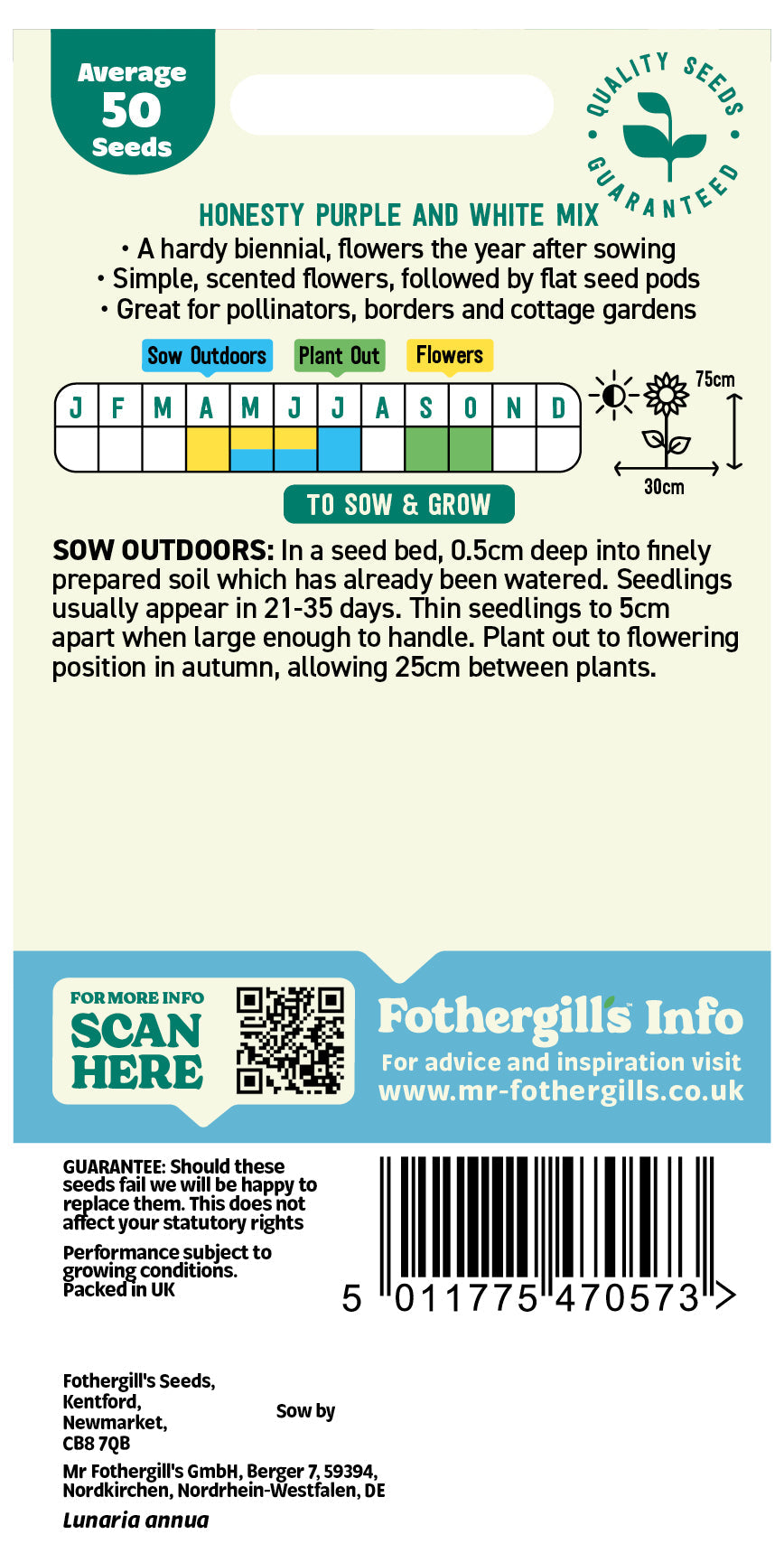 Mr Fothergill's Honesty Purple And White Mix Seeds Packet