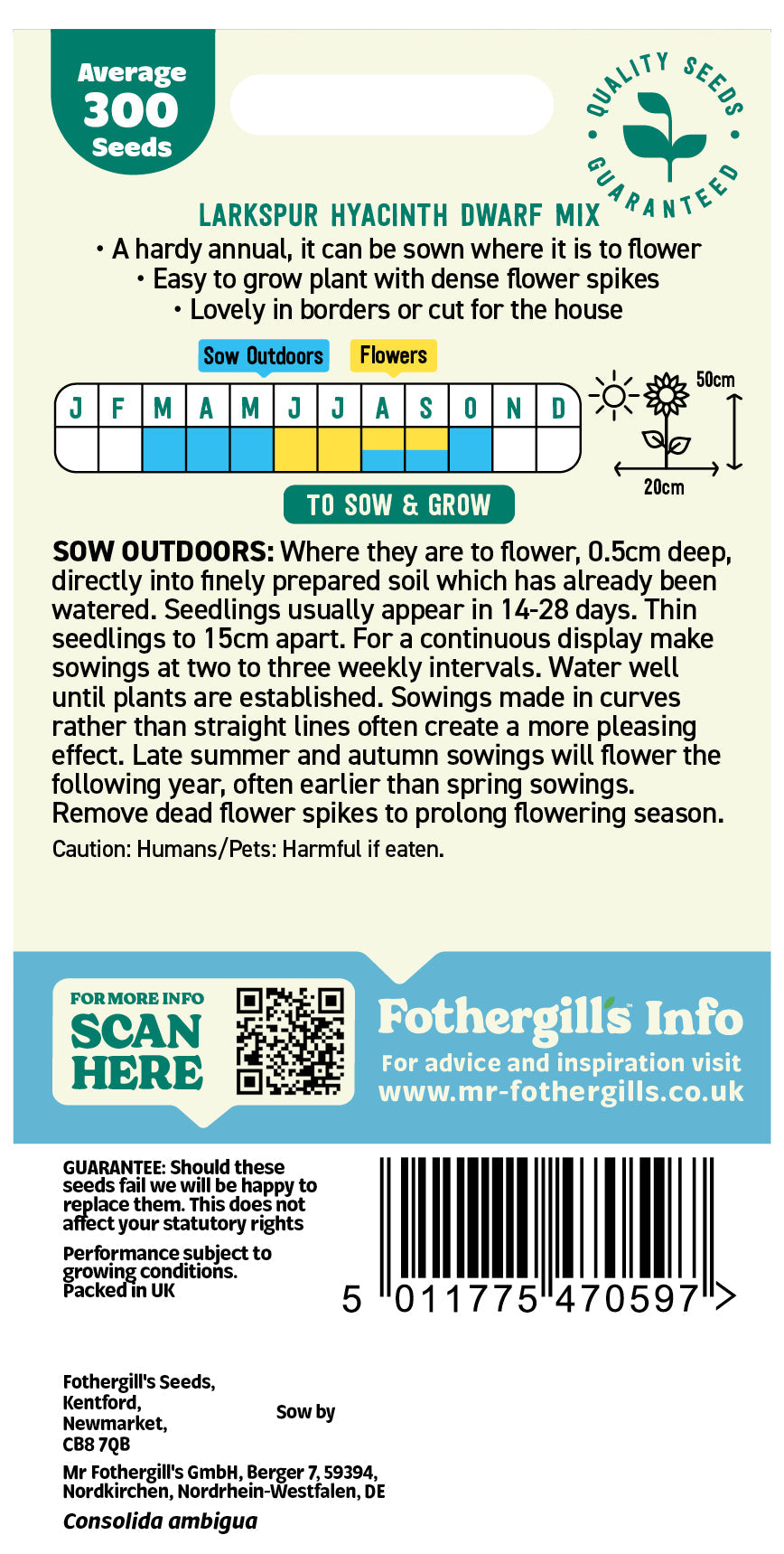 Mr Fothergill's Larkspur Hyacinth Dwarf Mix Seeds Packet