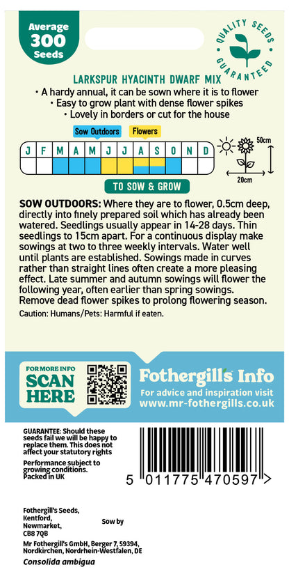 Mr Fothergill's Larkspur Hyacinth Dwarf Mix Seeds Packet