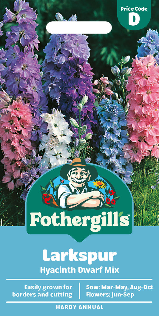 Mr Fothergill's Larkspur Hyacinth Dwarf Mix Seeds Packet