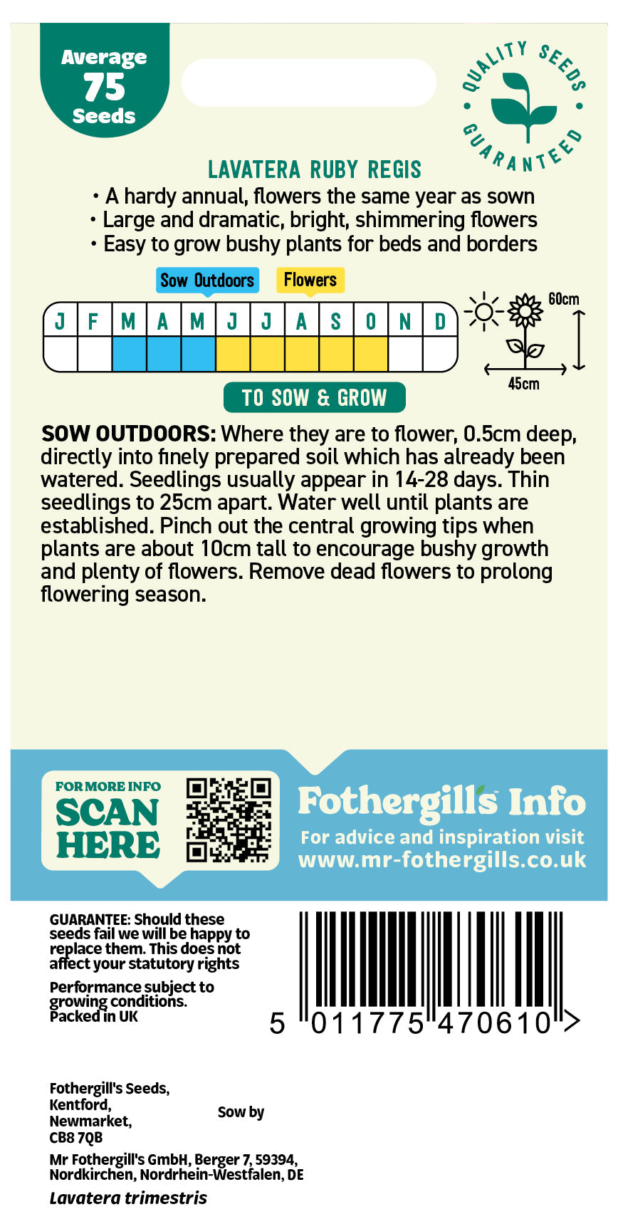 Mr Fothergill's Lavatera Ruby Regis Seeds Packet