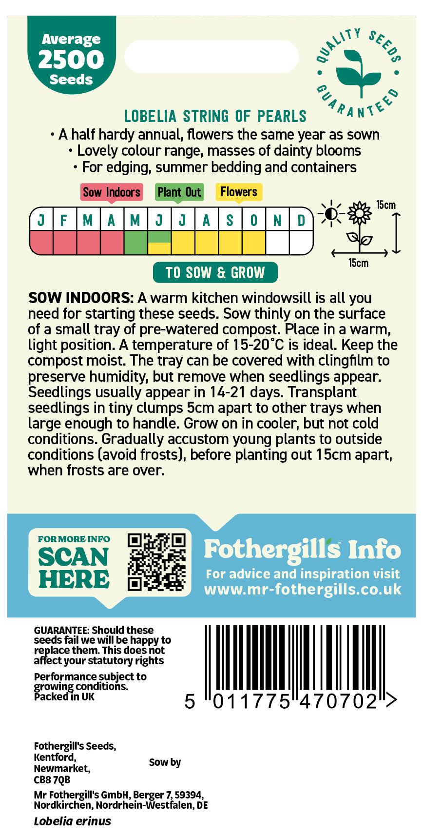 Mr Fothergill's Lobelia String Of Pearls Seeds Packet