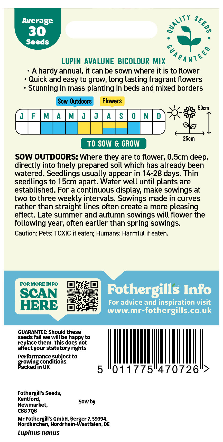 Mr Fothergill's Lupin Avalune Bicolour Mix Seeds Packet